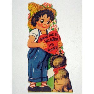 Valentines Card Day 1949 Heart Valentine USA Dog Original Envelope Die Cut